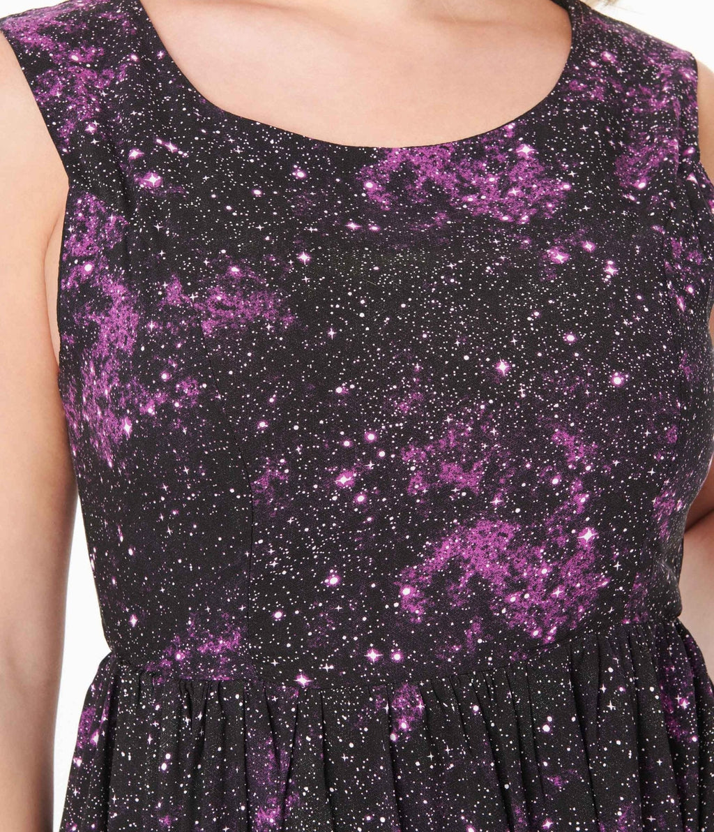  Black & Purple Celestial Swing Dress