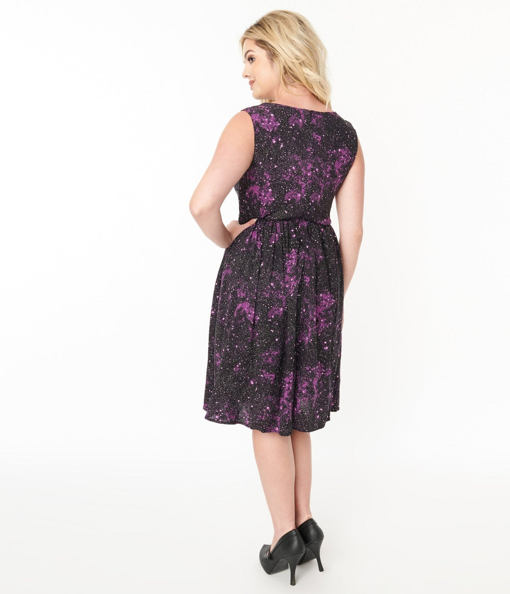  Black & Purple Celestial Swing Dress