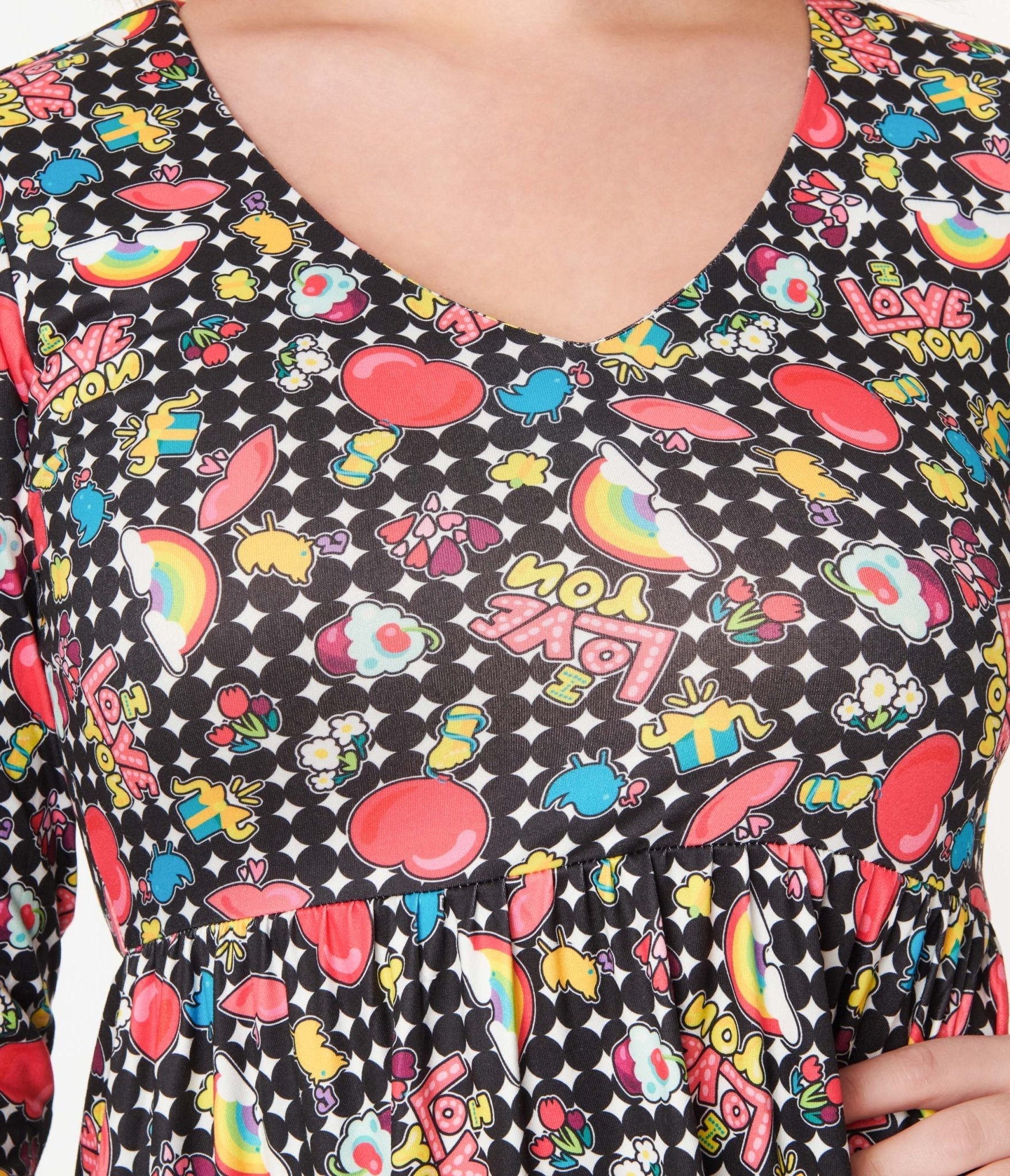  Black & Rainbow Retro Print Flare Dress