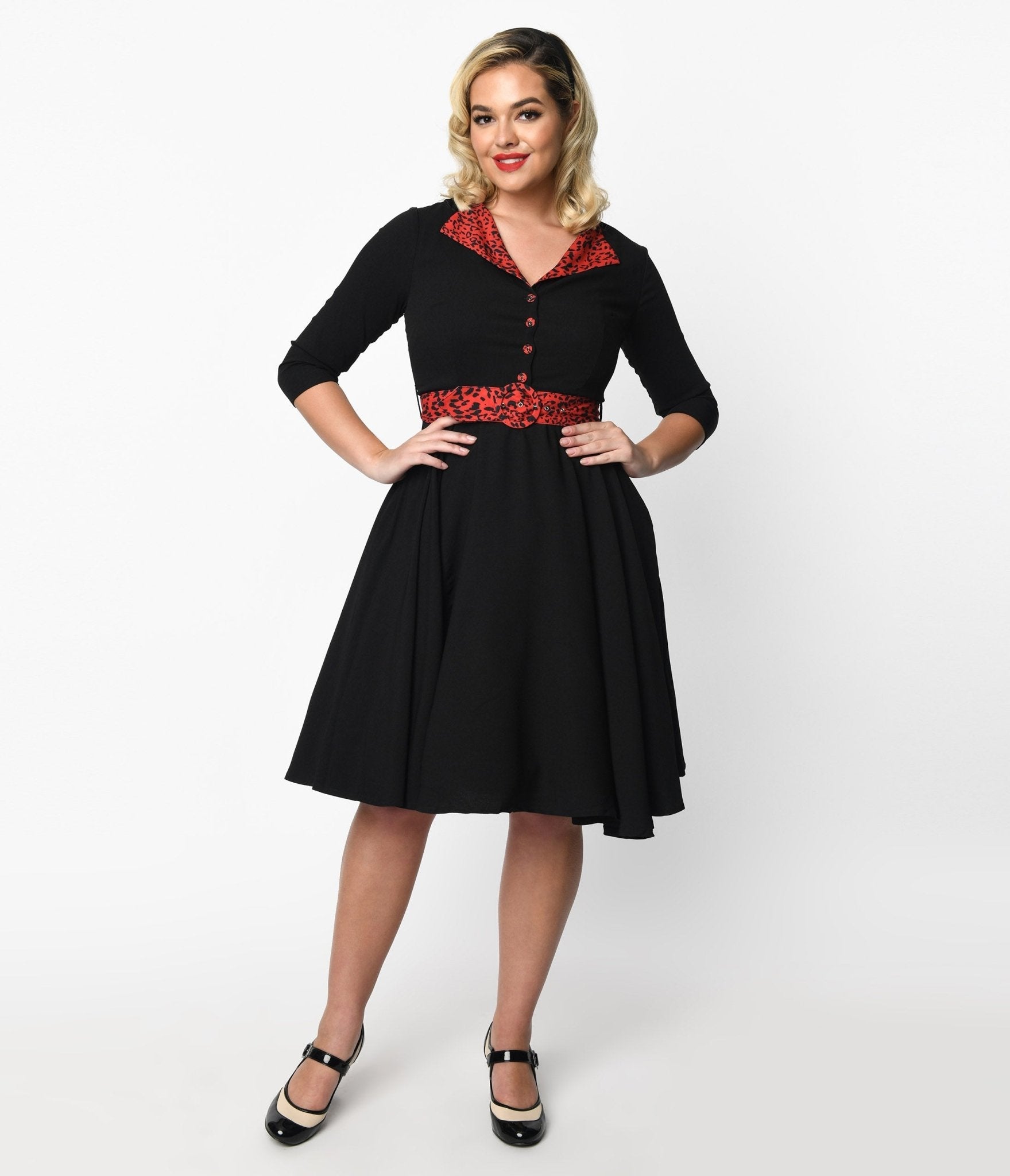  Black & Red Leopard Accent Lynette Swing Dress