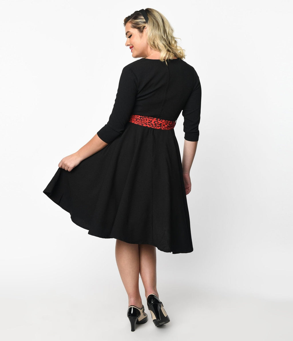  Black & Red Leopard Accent Lynette Swing Dress
