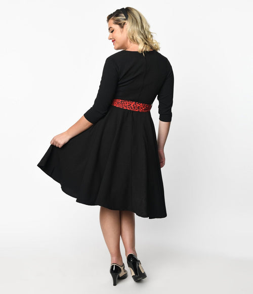  Black & Red Leopard Accent Lynette Swing Dress