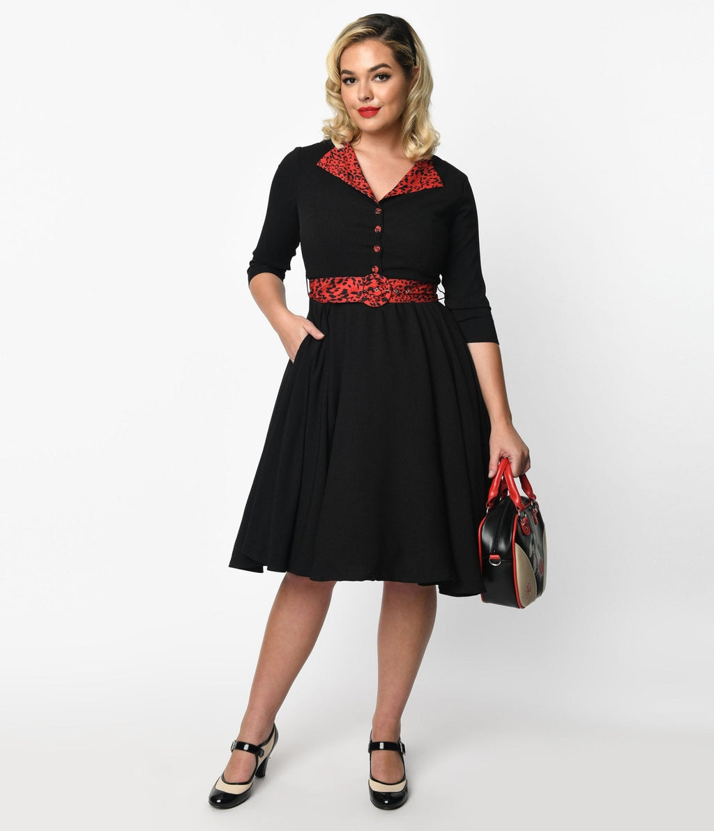  Black & Red Leopard Accent Lynette Swing Dress