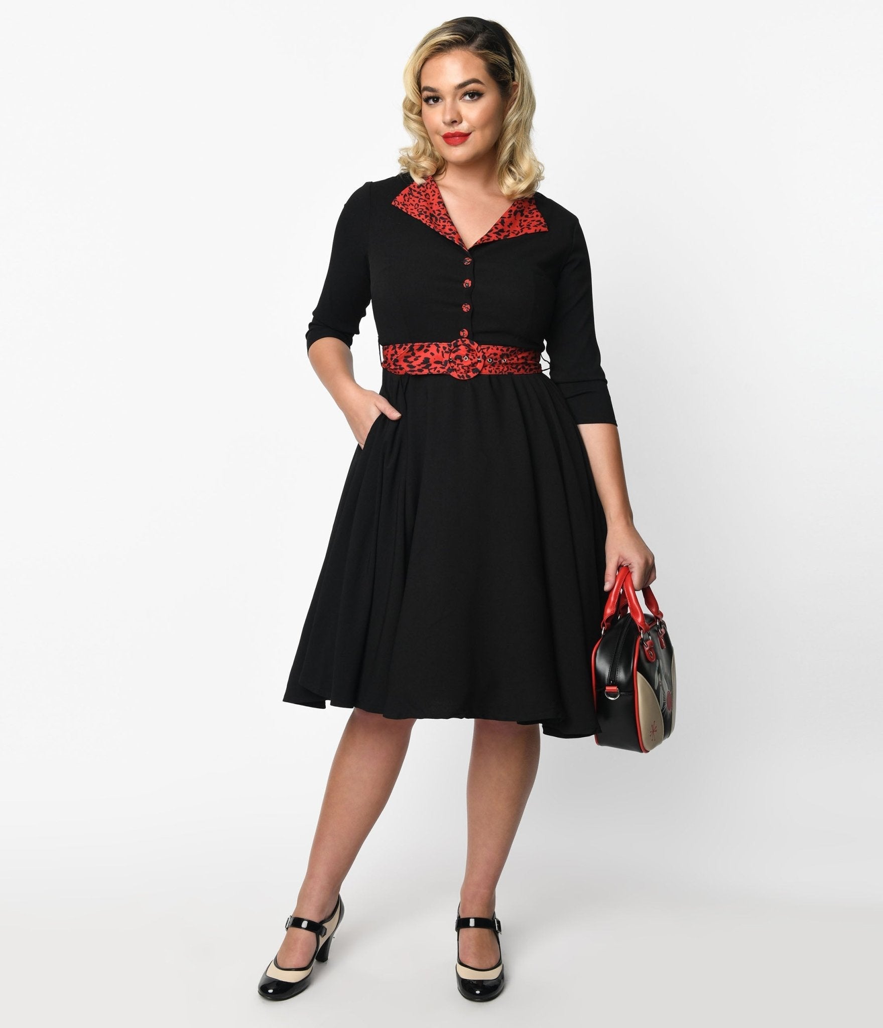  Black & Red Leopard Accent Lynette Swing Dress