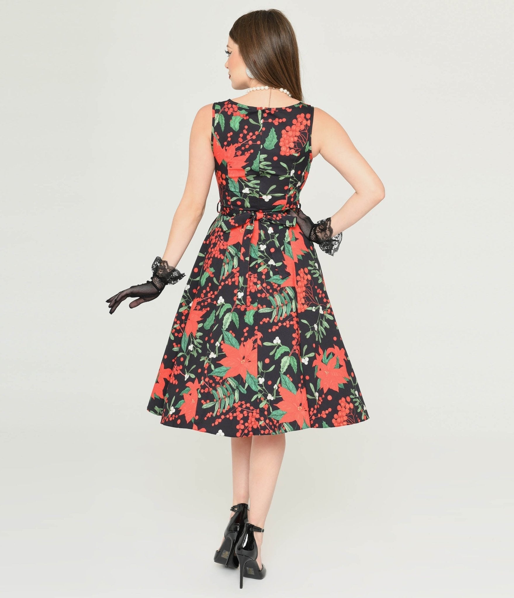  Black & Red Poinsettia Swing Dress