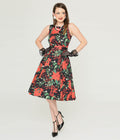  Black & Red Poinsettia Swing Dress
