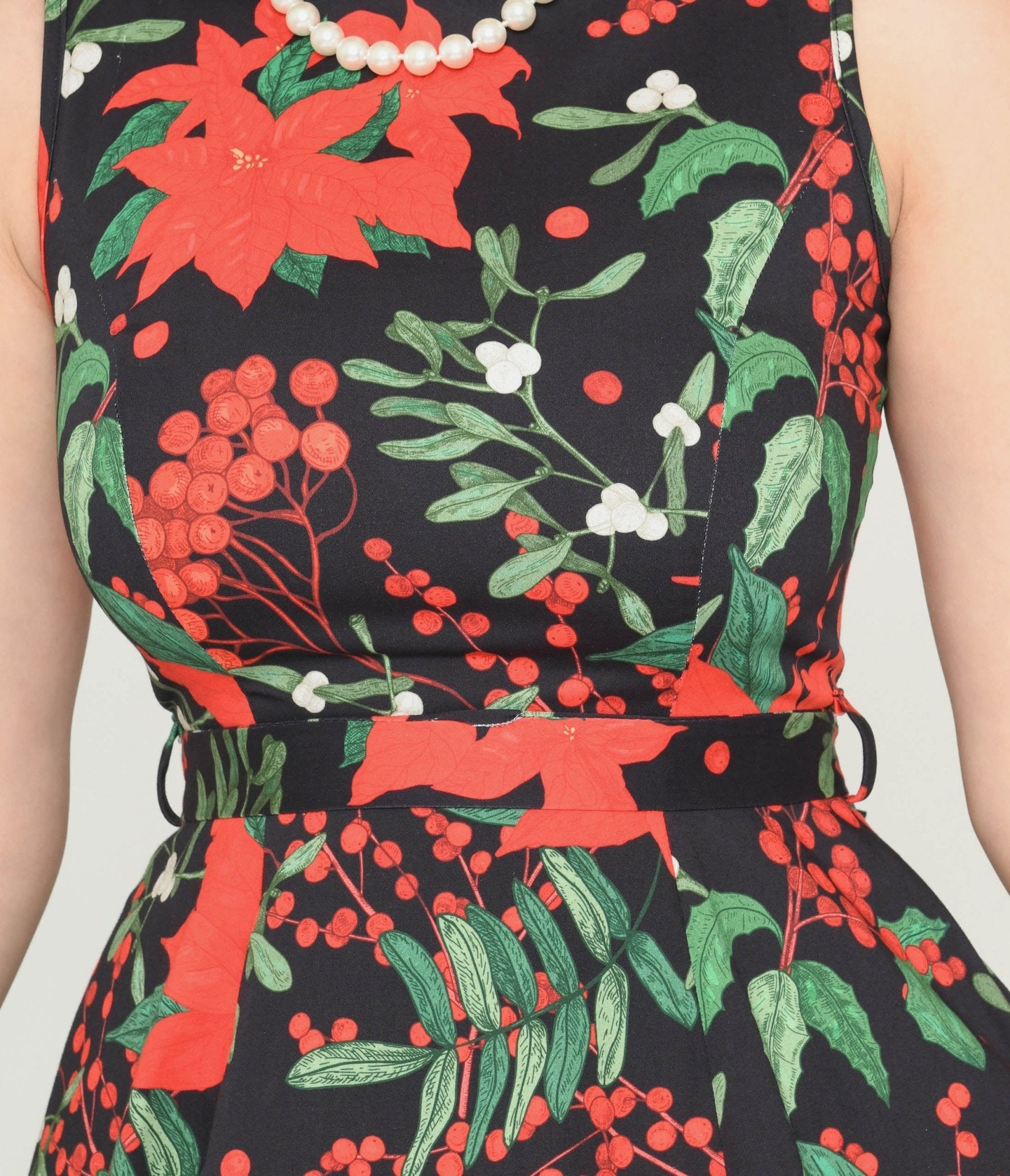  Black & Red Poinsettia Swing Dress