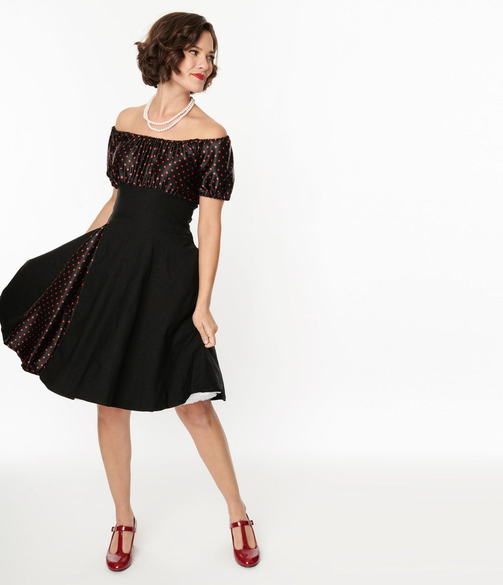  Black & Red Polka Dot Romie Flare Dress