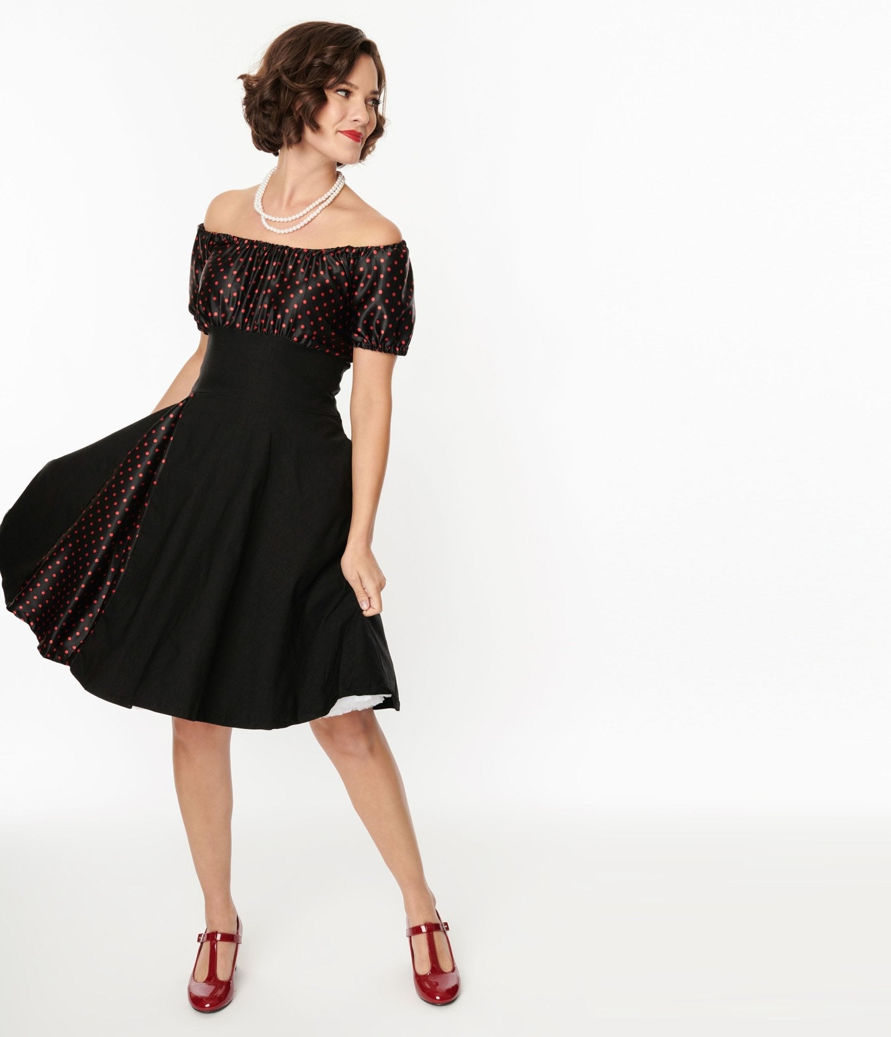  Black & Red Polka Dot Romie Flare Dress