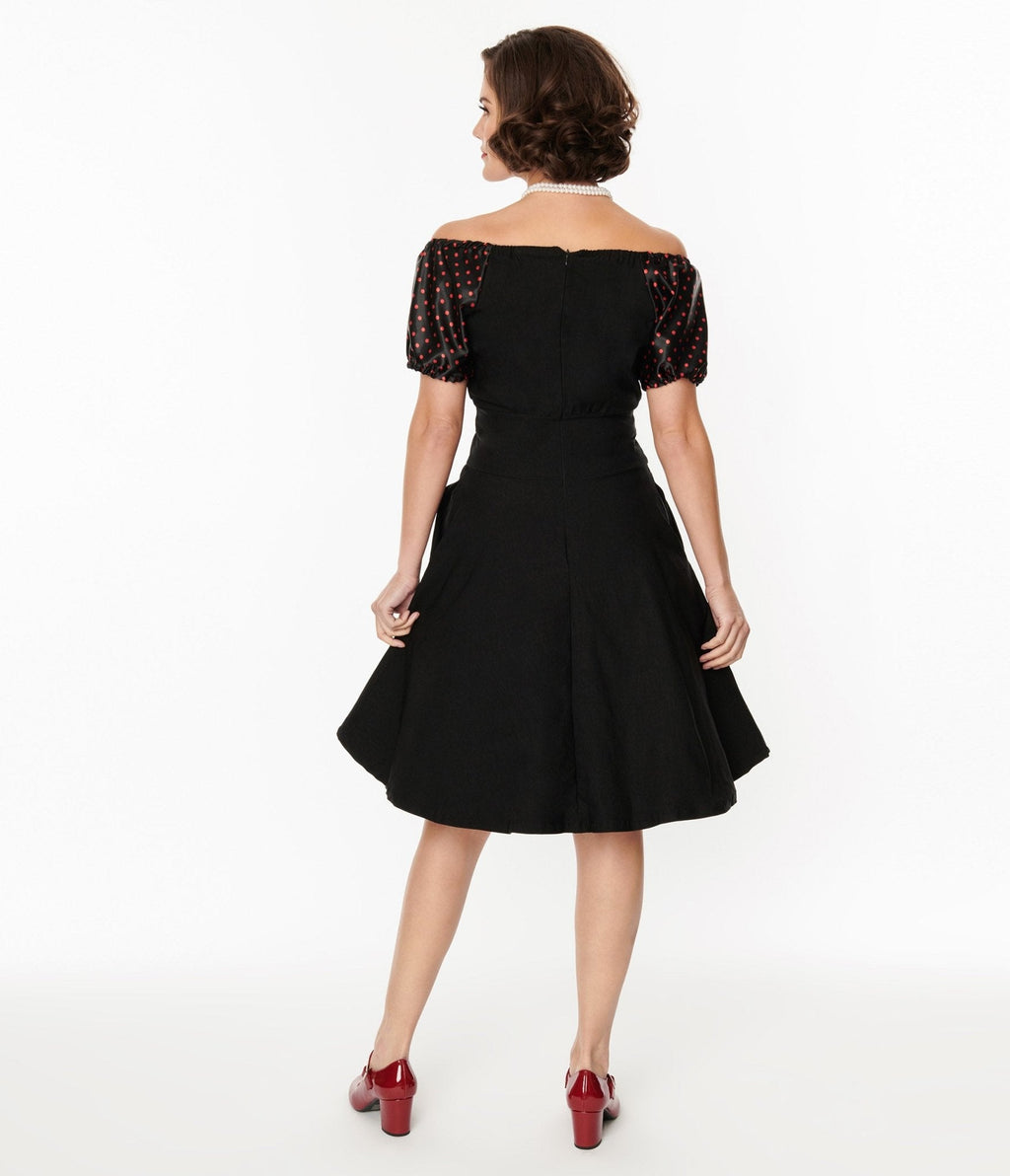  Black & Red Polka Dot Romie Flare Dress