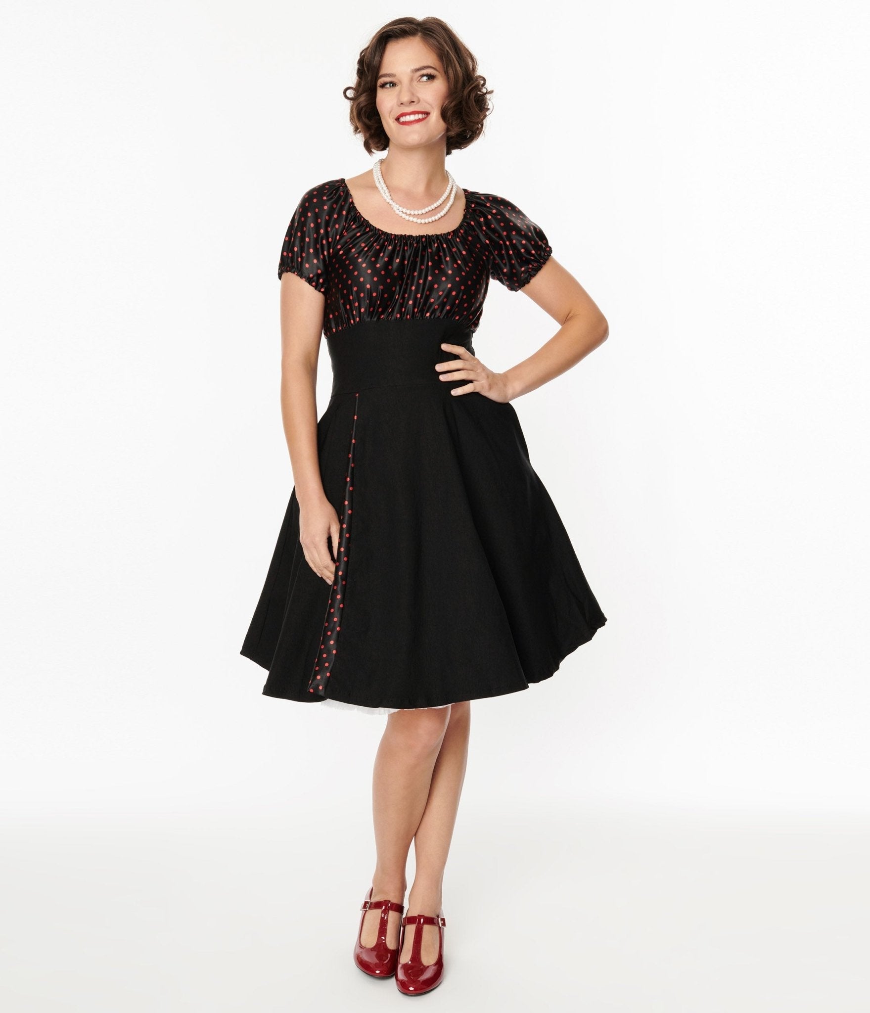  Black & Red Polka Dot Romie Flare Dress