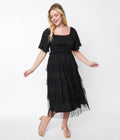  Black Ruffled Tiered Midi Dress
