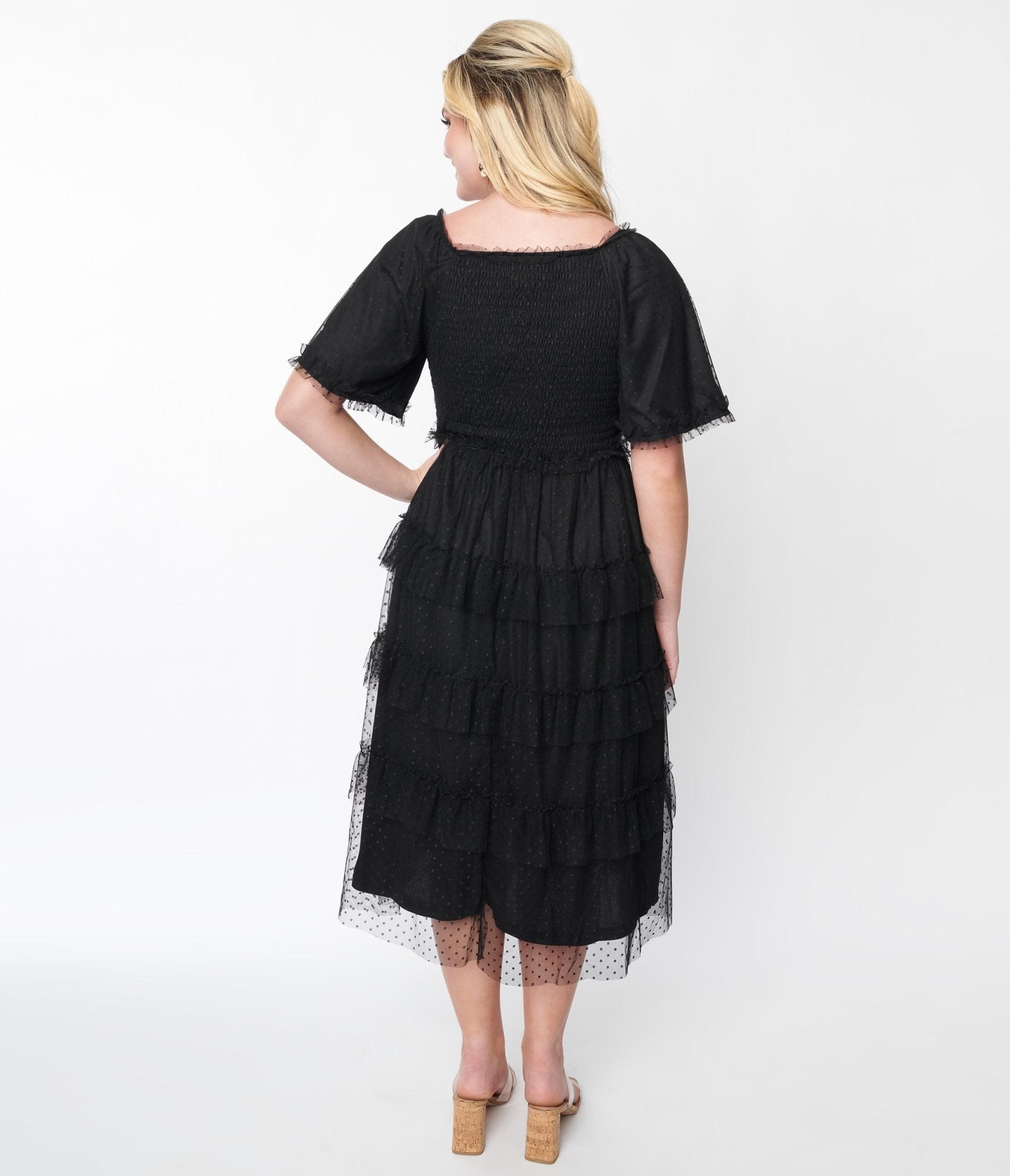  Black Ruffled Tiered Midi Dress
