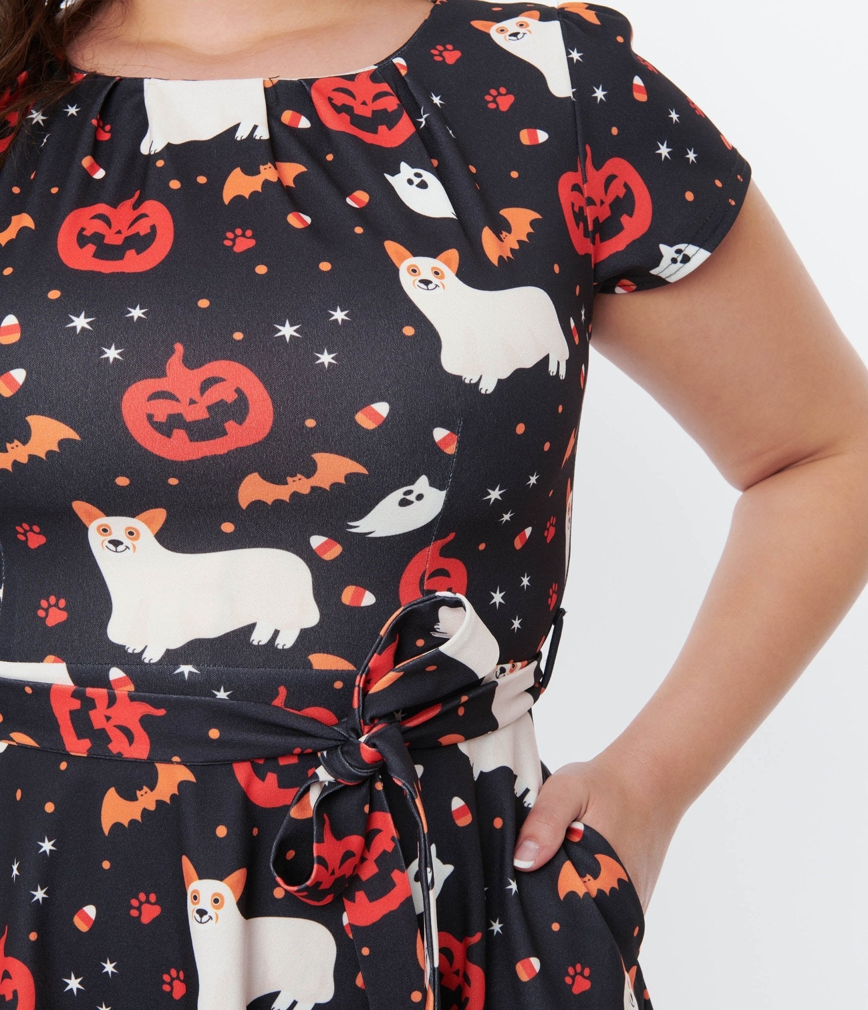  Black & Spooky Ghost Dog Flare Dress