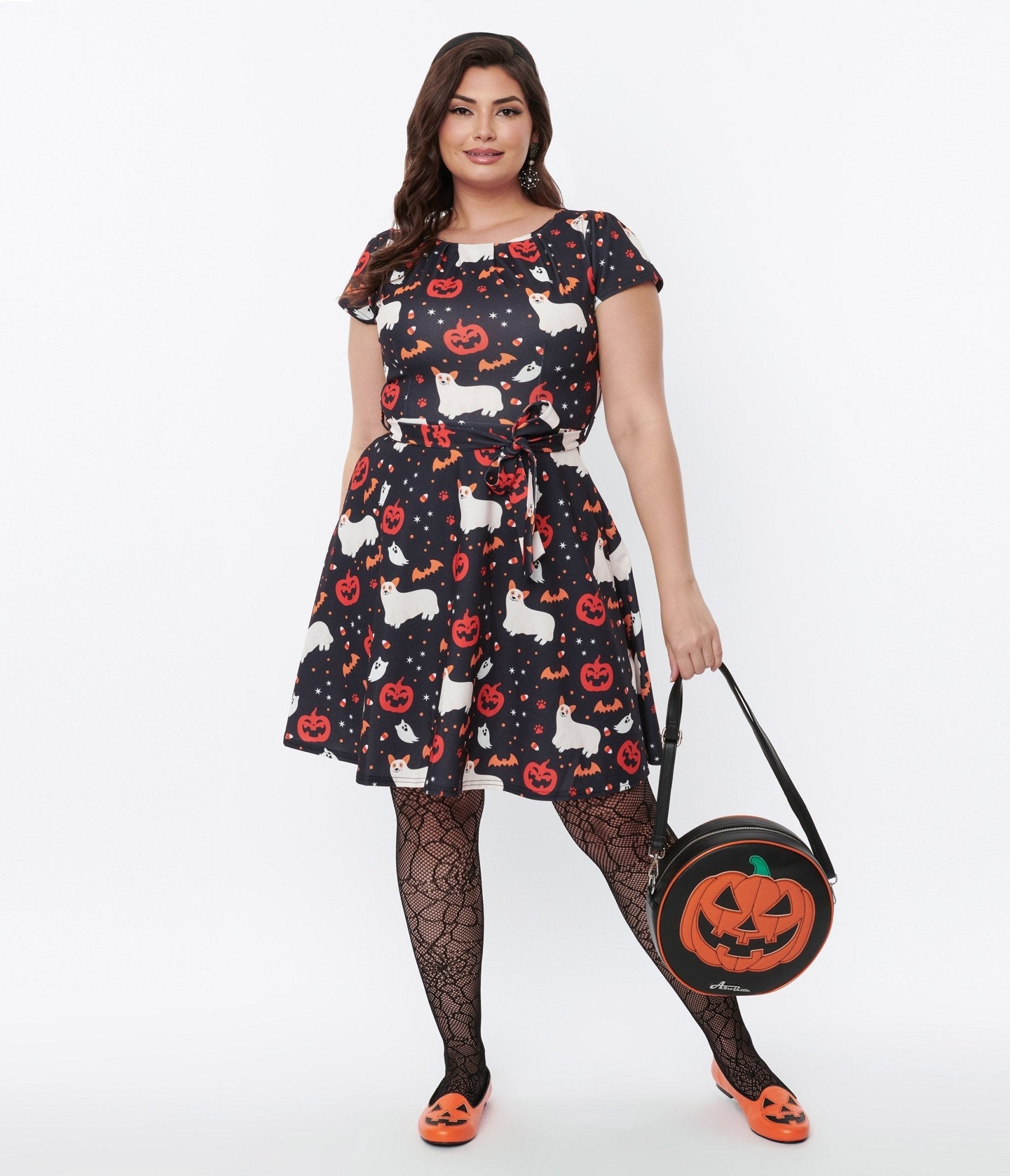  Black & Spooky Ghost Dog Flare Dress