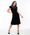  Black Velvet Lace Midi Shift Dress