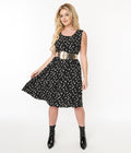  Black & White Celestial Print Flare Dress