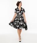  Black & White Floral Swing Shirt Dress