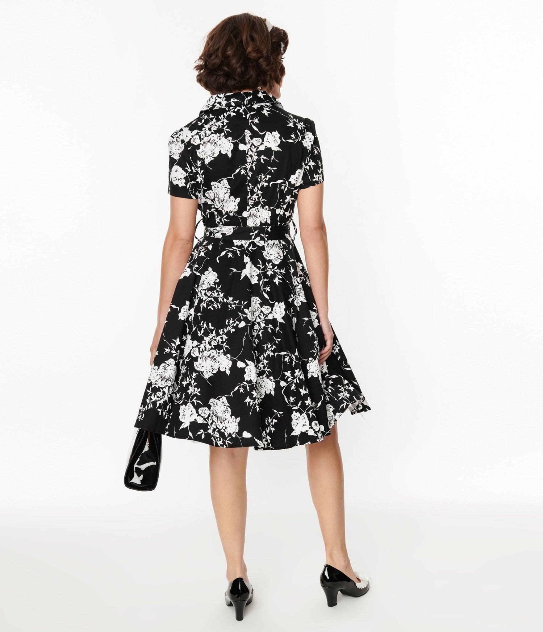  Black & White Floral Swing Shirt Dress