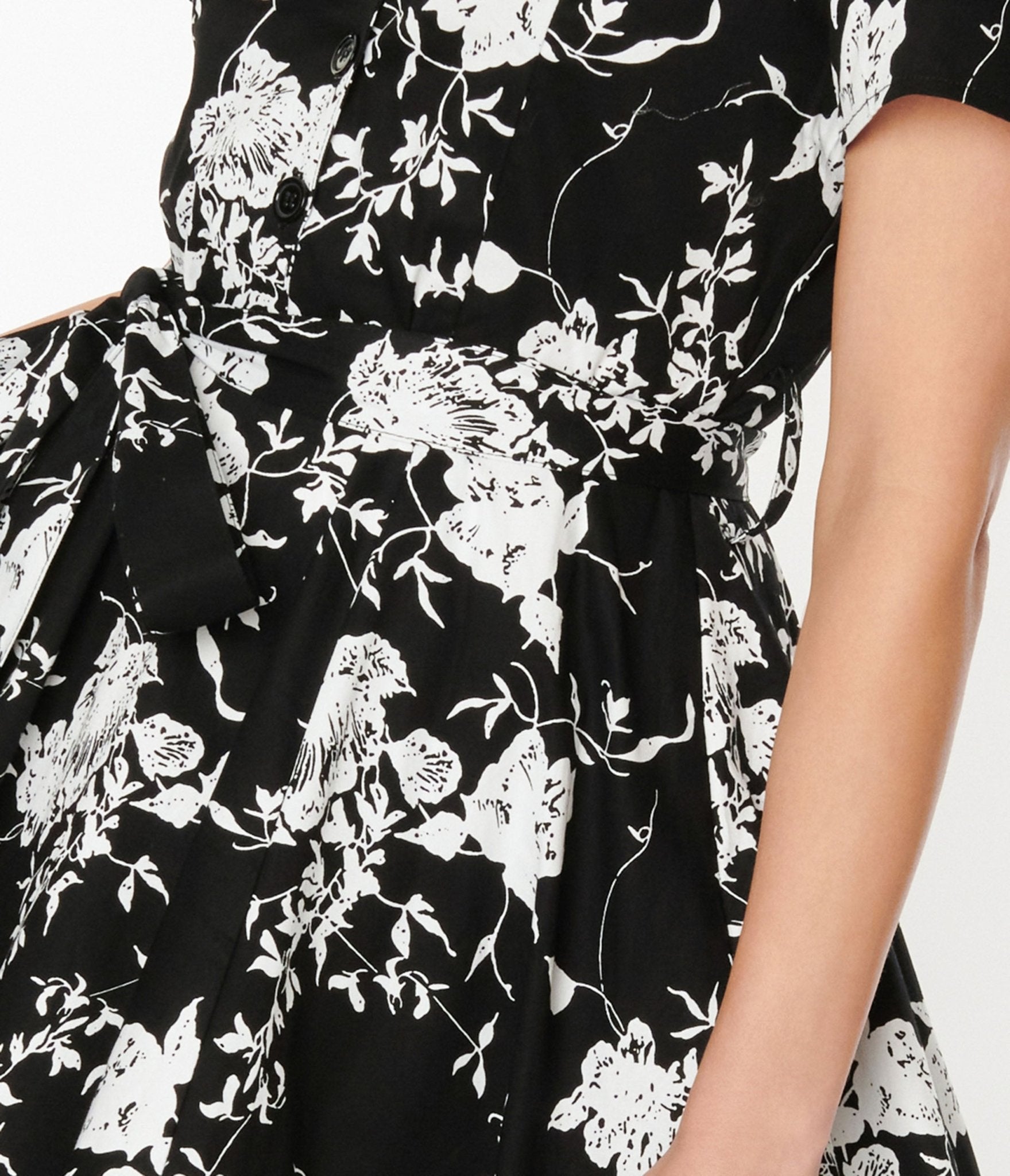  Black & White Floral Swing Shirt Dress