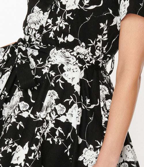  Black & White Floral Swing Shirt Dress