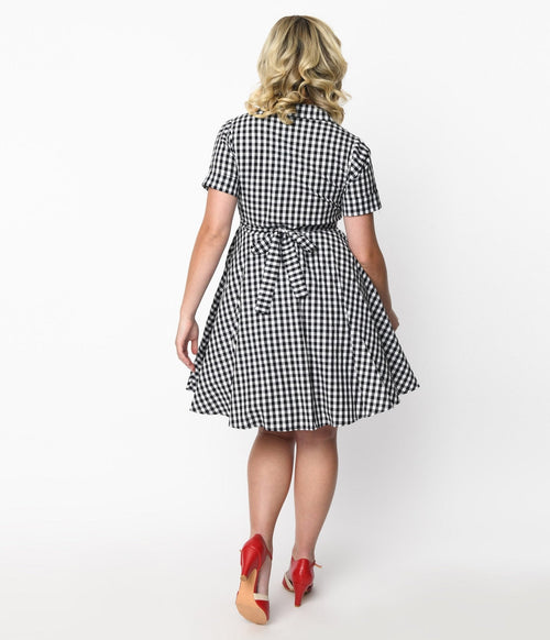  Black & White Gingham Cherry Swing Dress