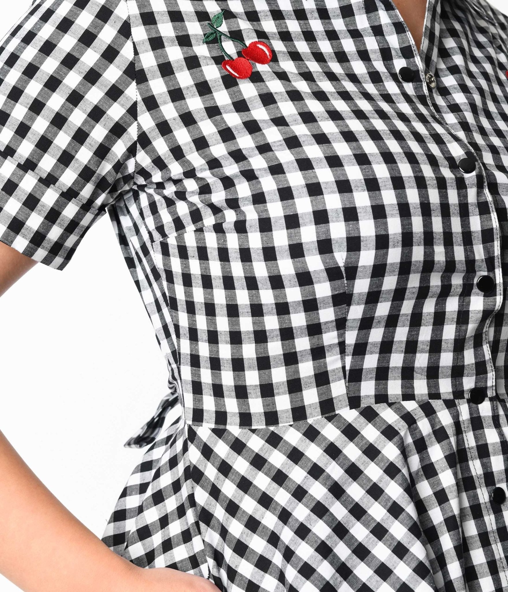  Black & White Gingham Cherry Swing Dress