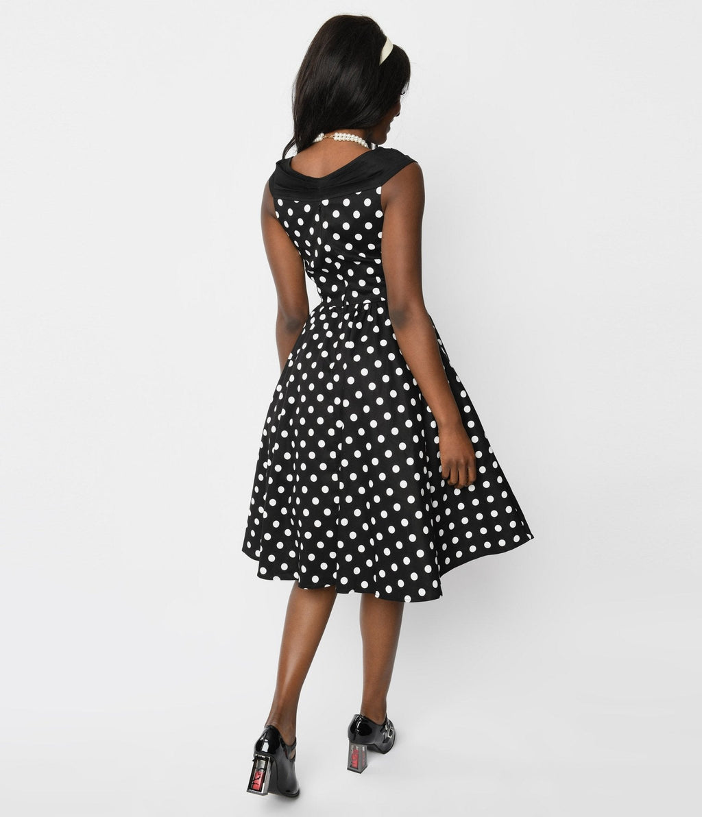 Black & White Polka Dot Off The Shoulder Swing Dress
