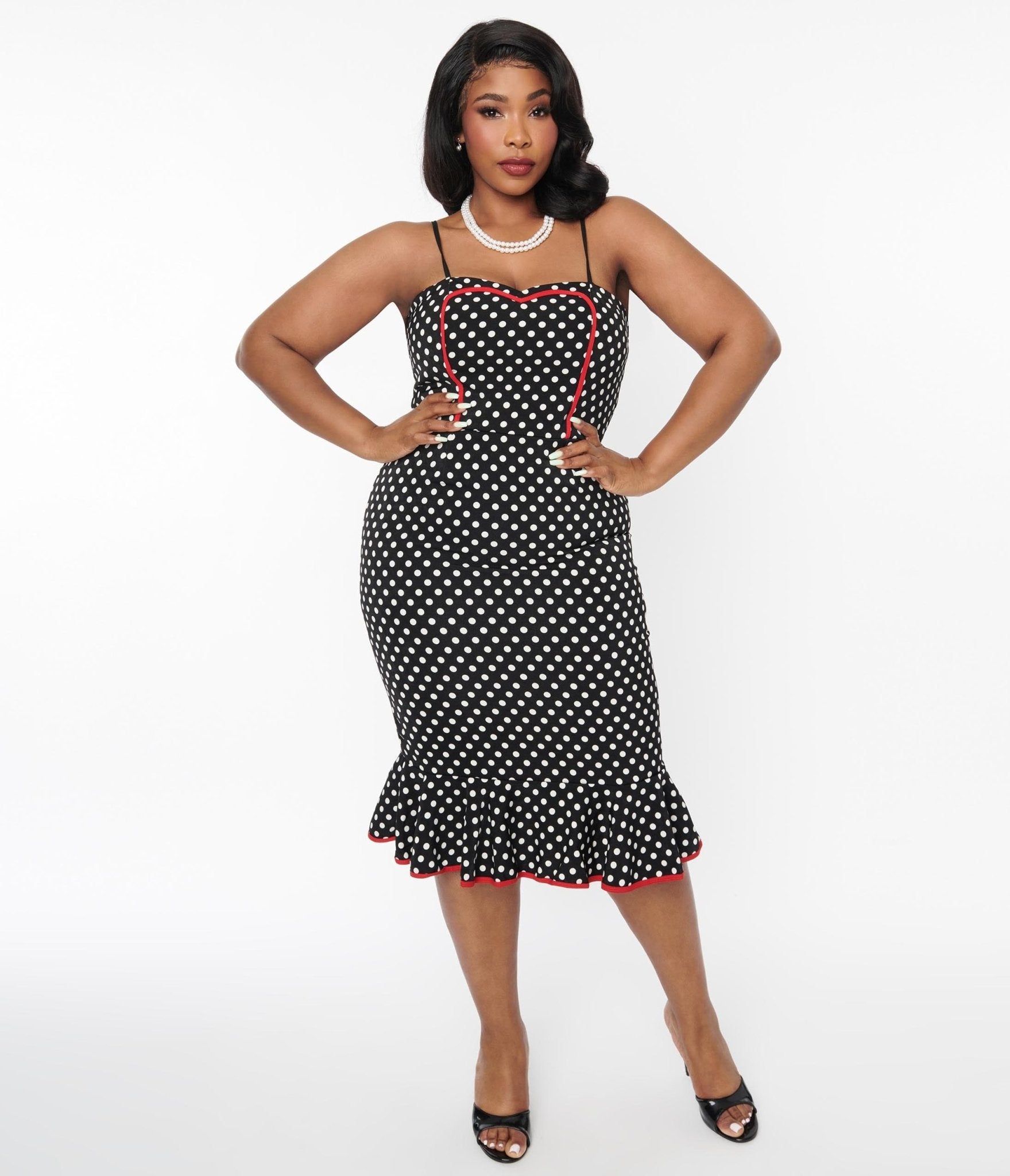  Black & White Polka Dot Peplum Wiggle Dress