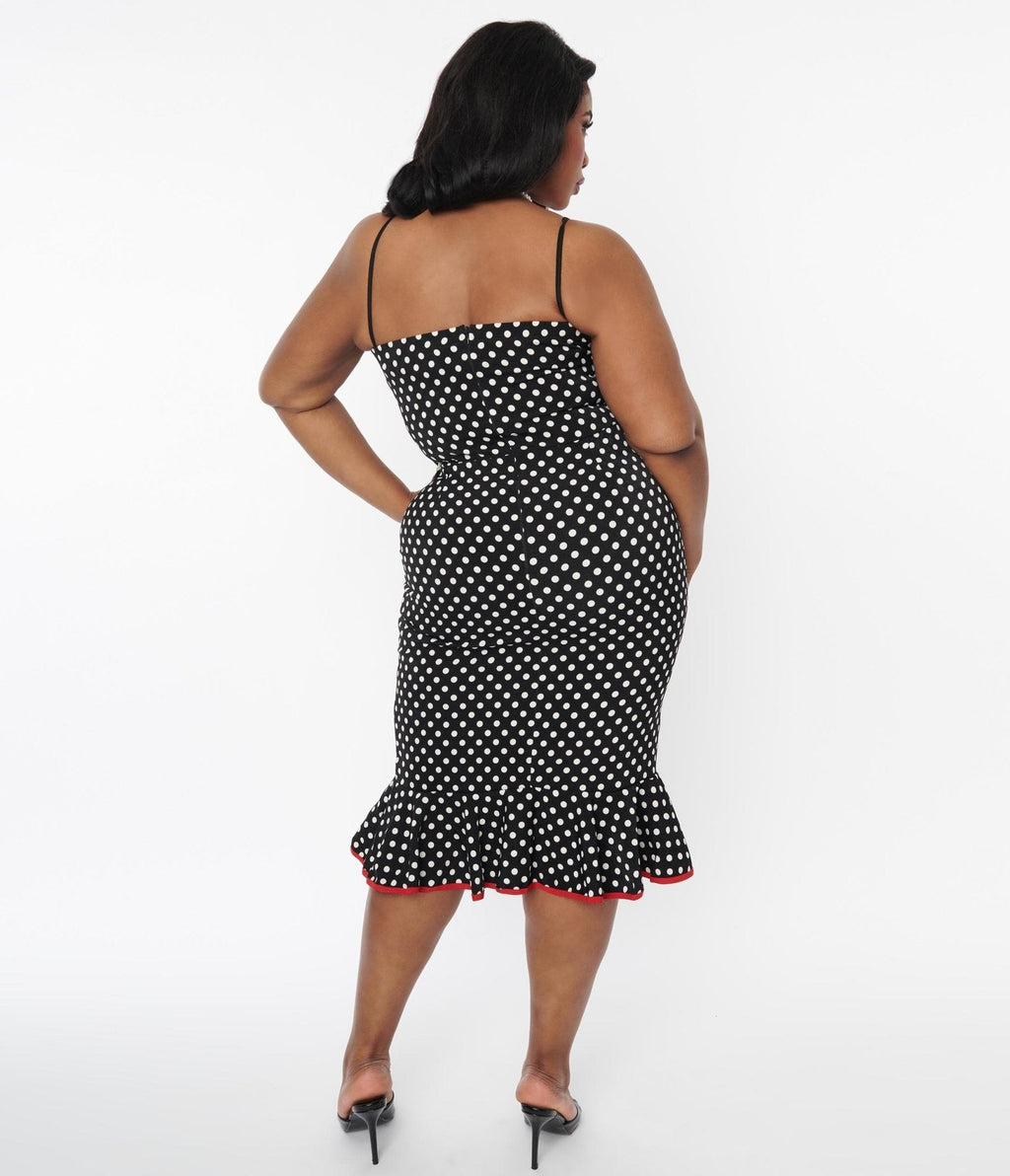  Black & White Polka Dot Peplum Wiggle Dress