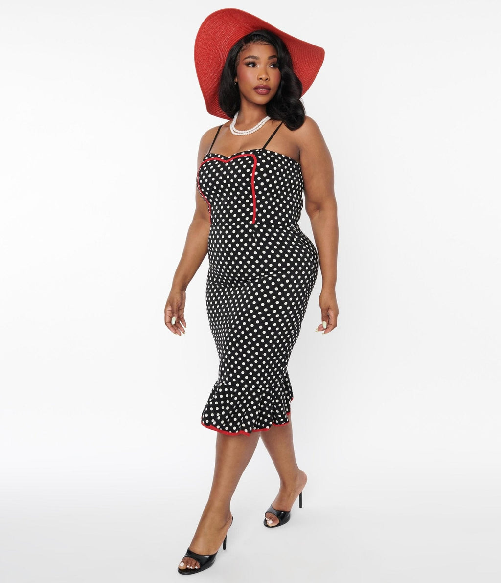  Black & White Polka Dot Peplum Wiggle Dress