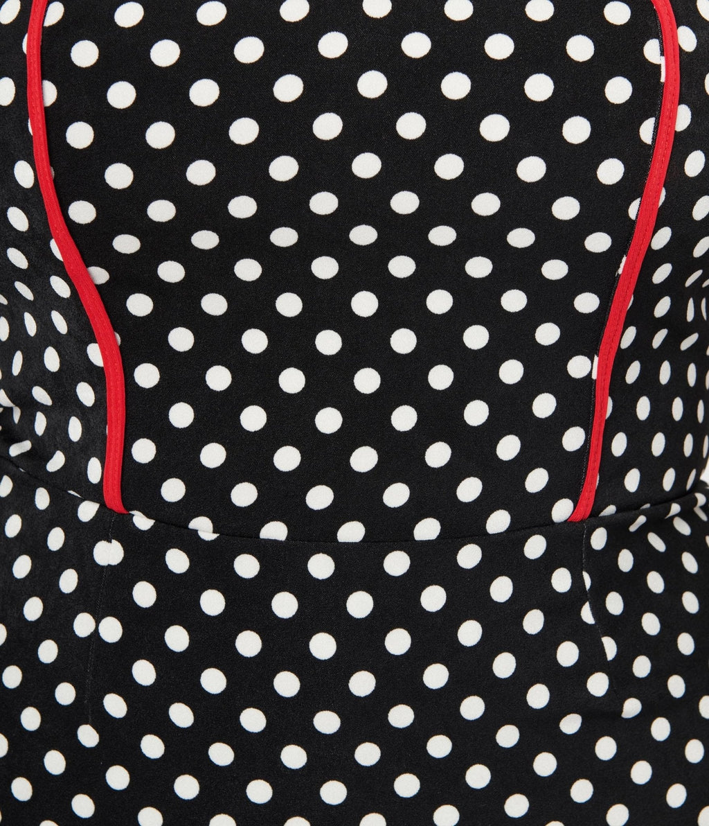  Black & White Polka Dot Peplum Wiggle Dress