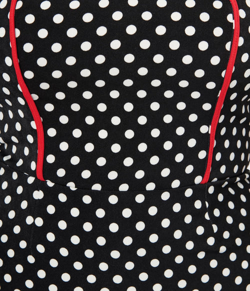  Black & White Polka Dot Peplum Wiggle Dress