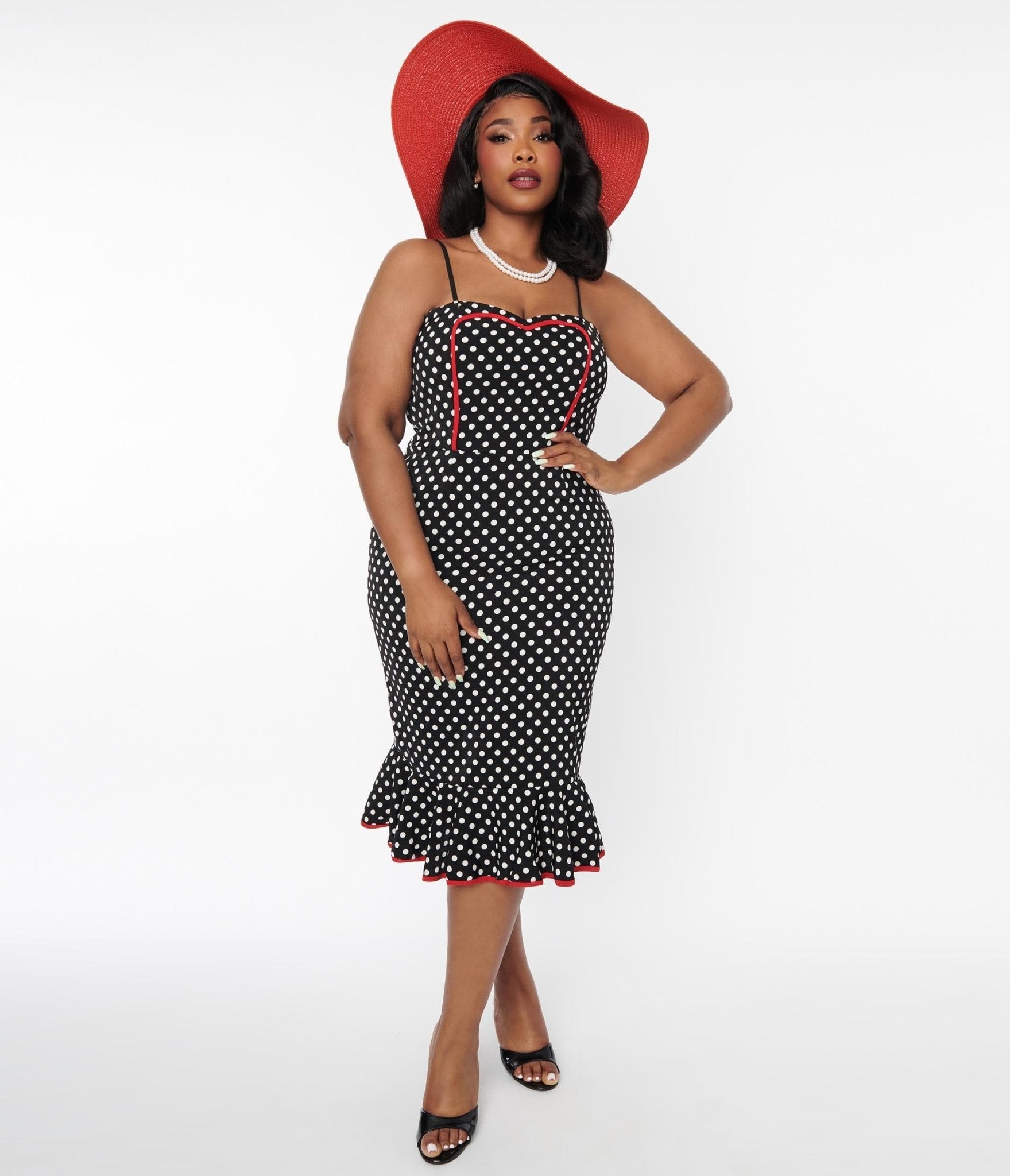  Black & White Polka Dot Peplum Wiggle Dress