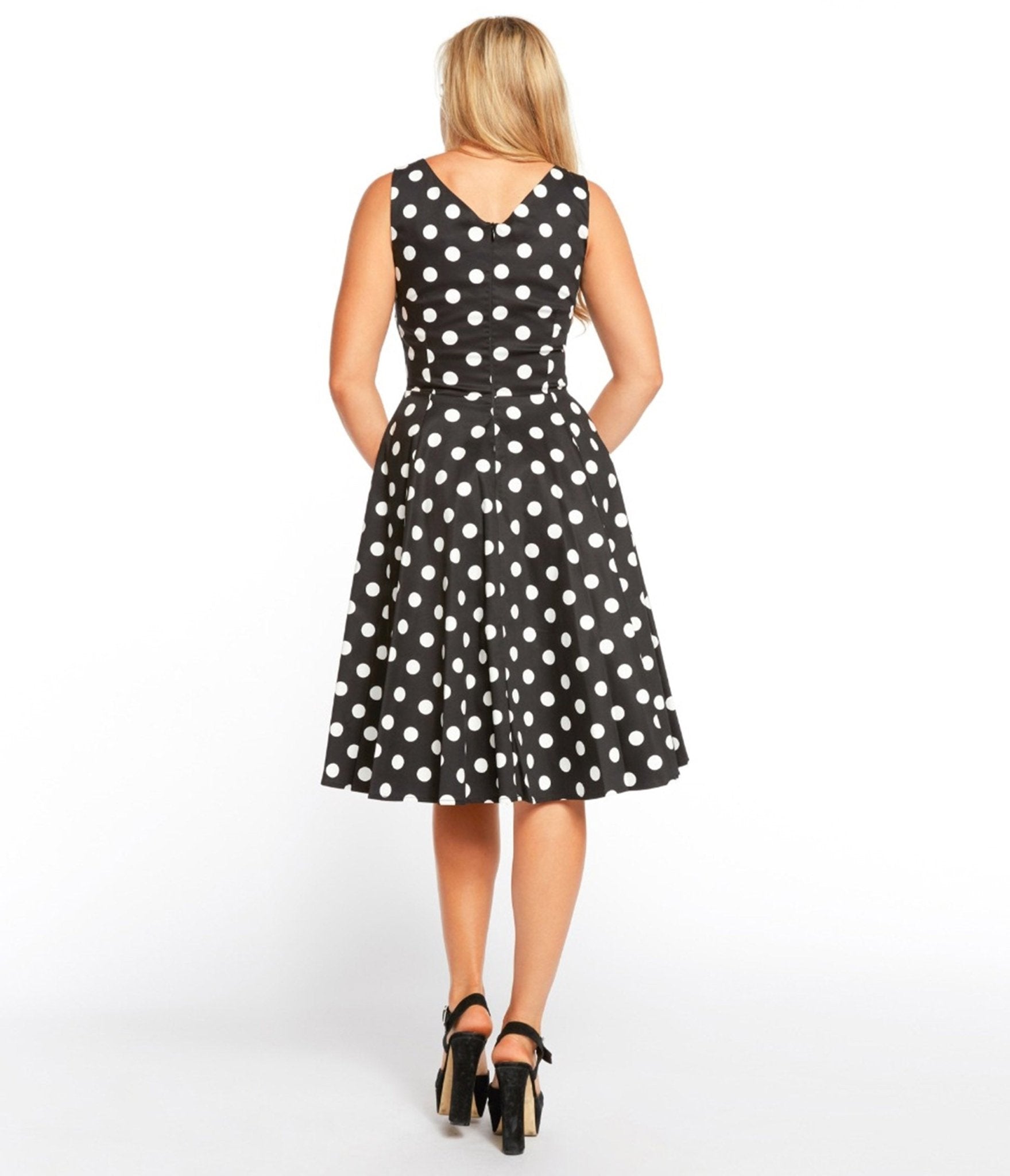  Black & White Polka Dot Sleeveless Swing Dress