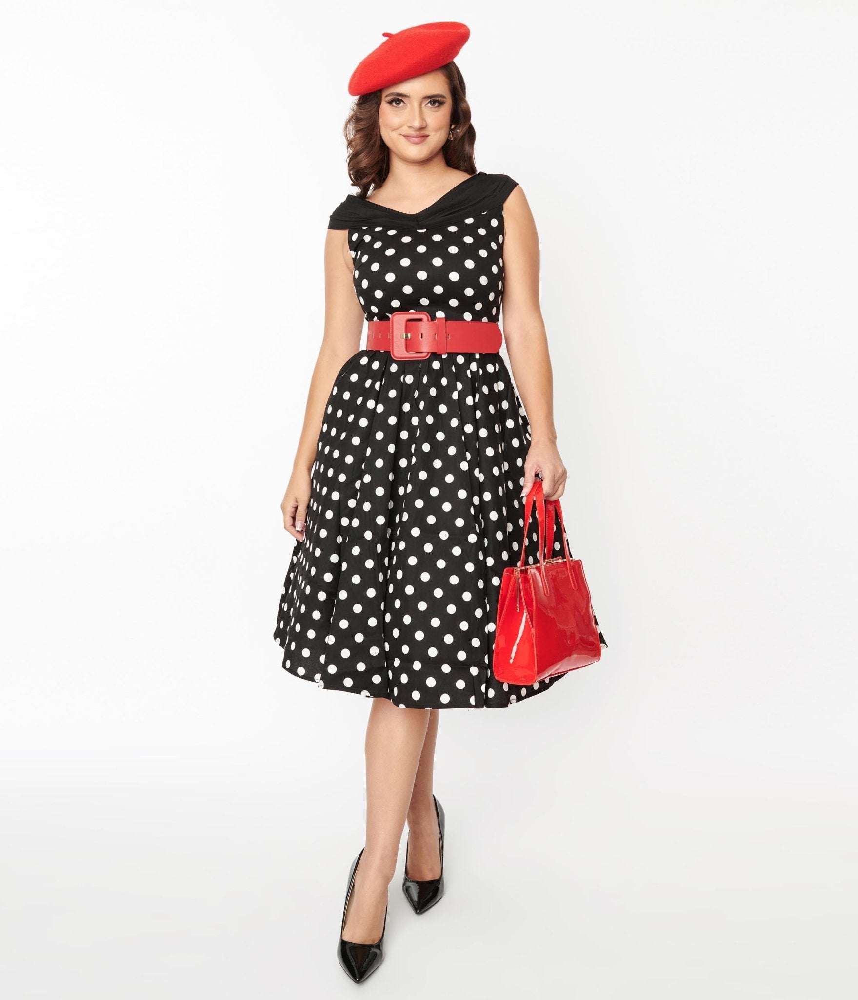  Black & White Polka Dot Swing Dress