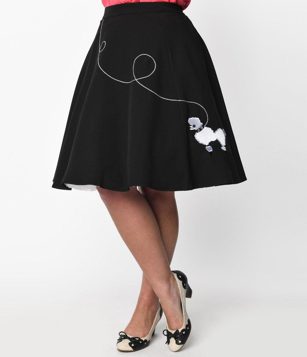  Black & White Poodle Swing Skirt