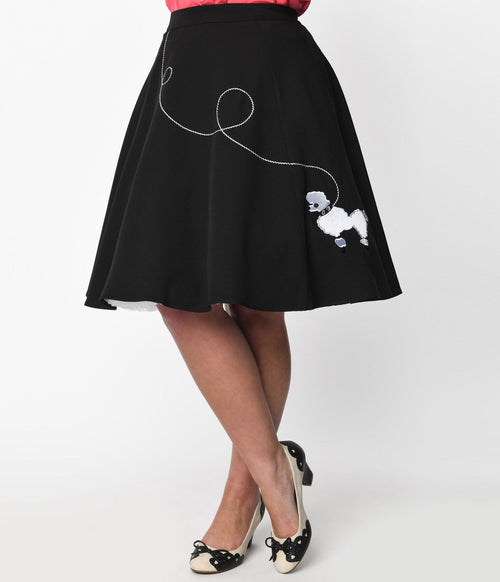  Black & White Poodle Swing Skirt