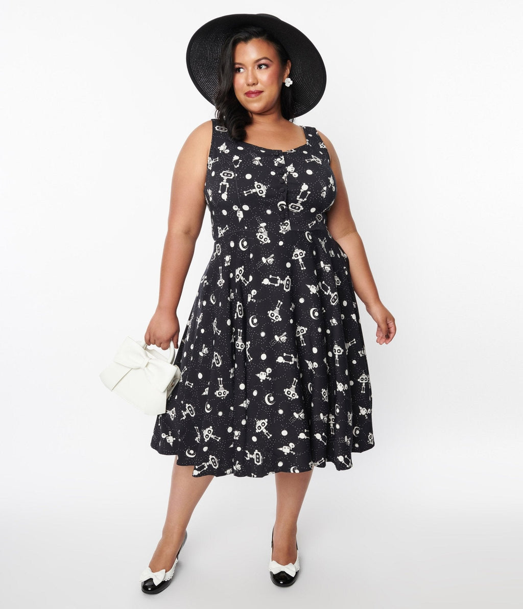  Black & White Robot Heidi Swing Dress