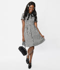  Black & White Striped Rockabilly Fit & Flare Dress