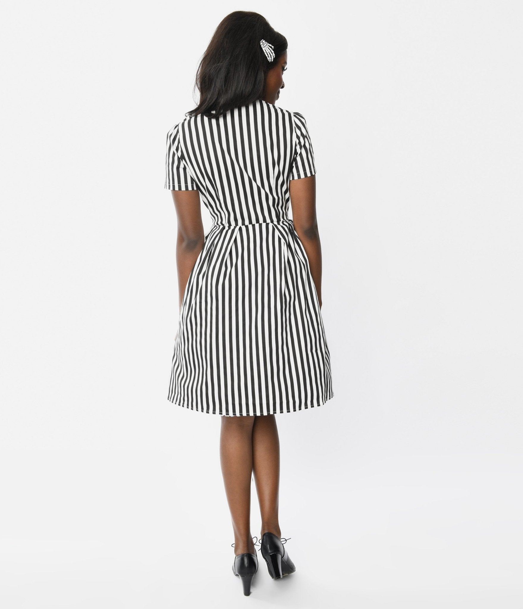  Black & White Striped Rockabilly Fit & Flare Dress