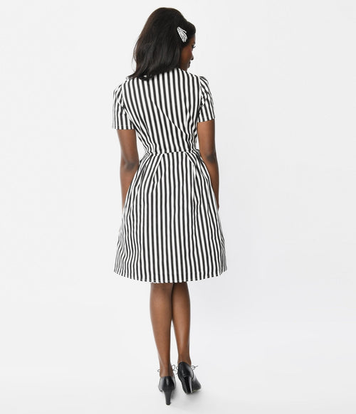 Black & White Striped Rockabilly Fit & Flare Dress
