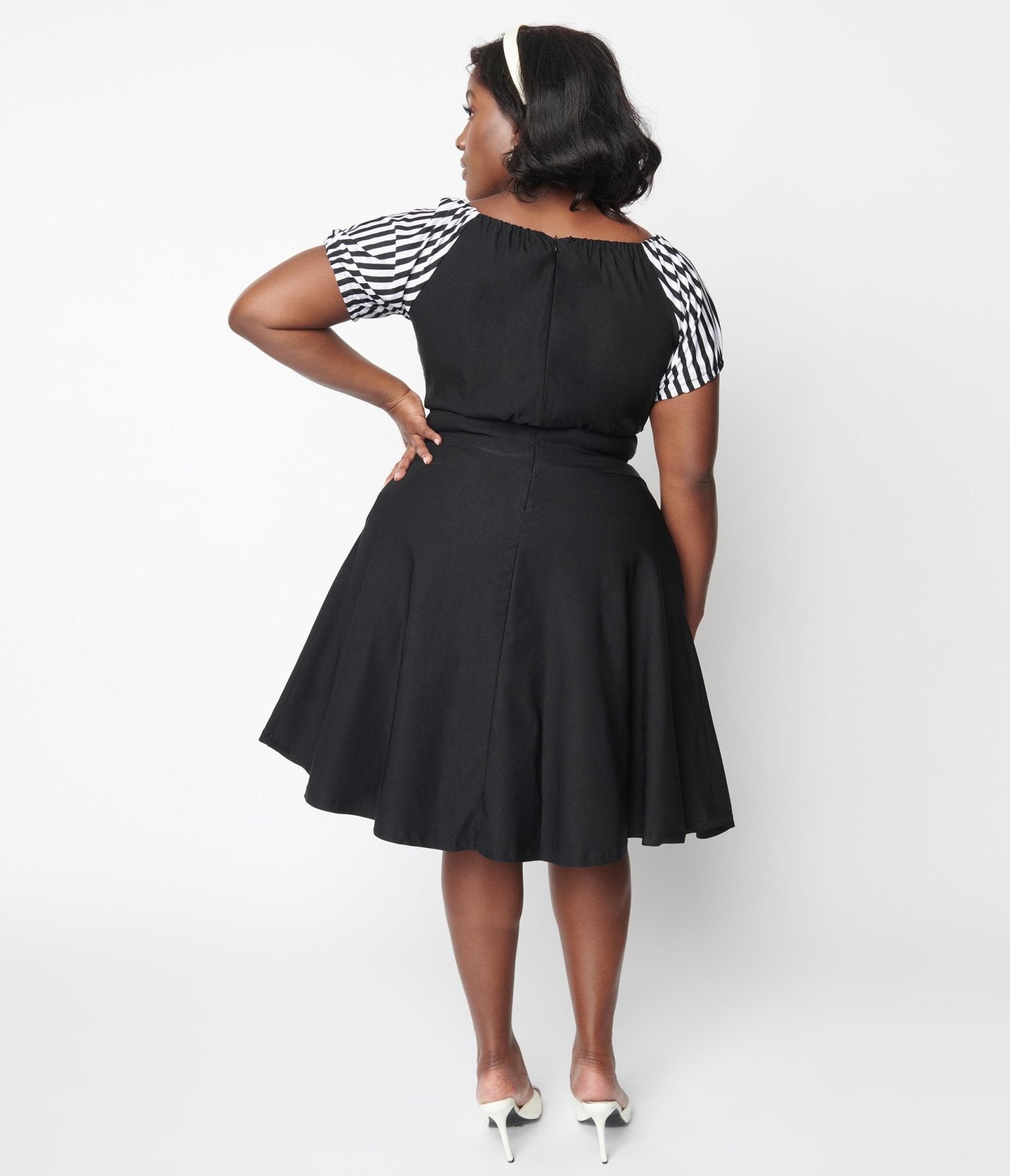  Black & White Striped Swing Dress