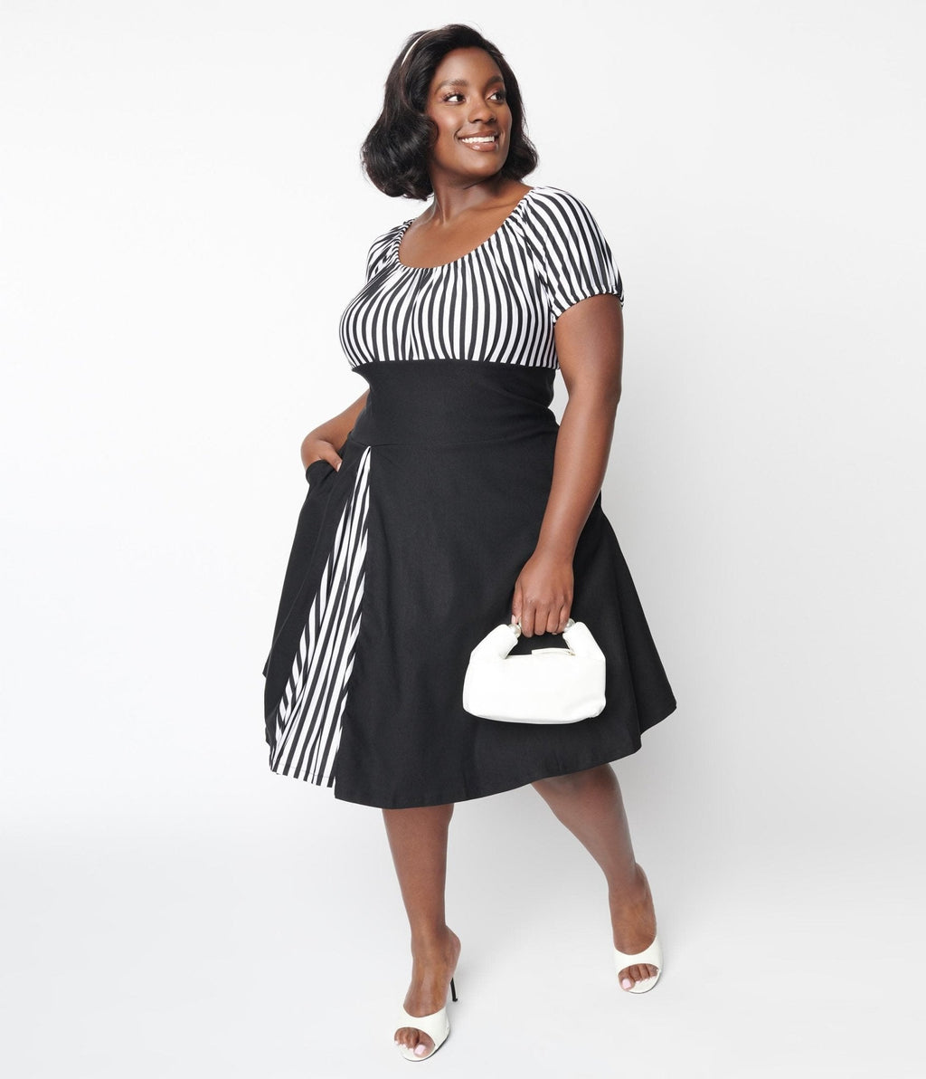  Black & White Striped Swing Dress
