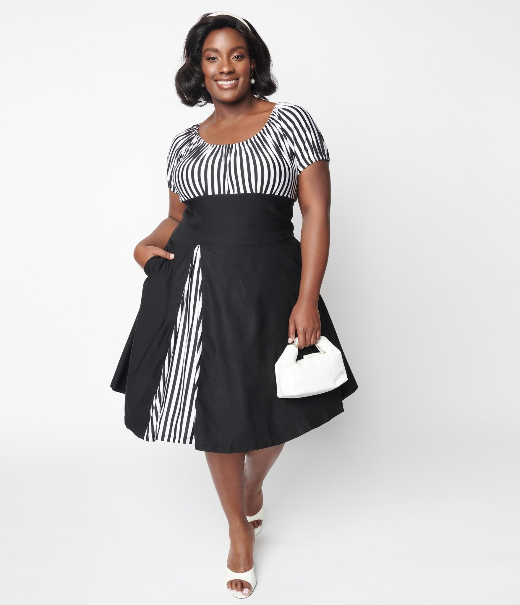  Black & White Striped Swing Dress