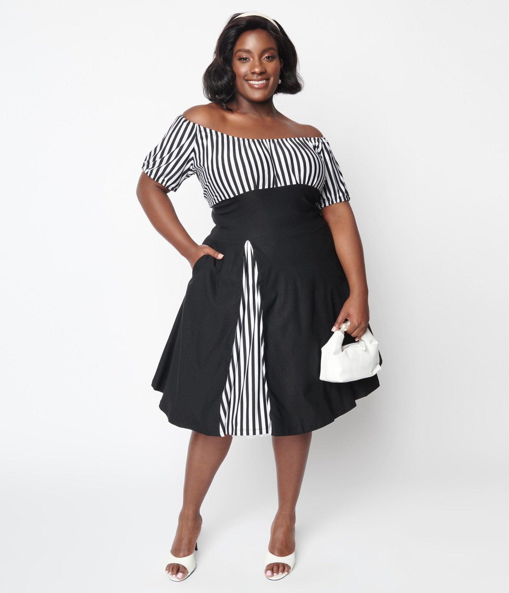  Black & White Striped Swing Dress