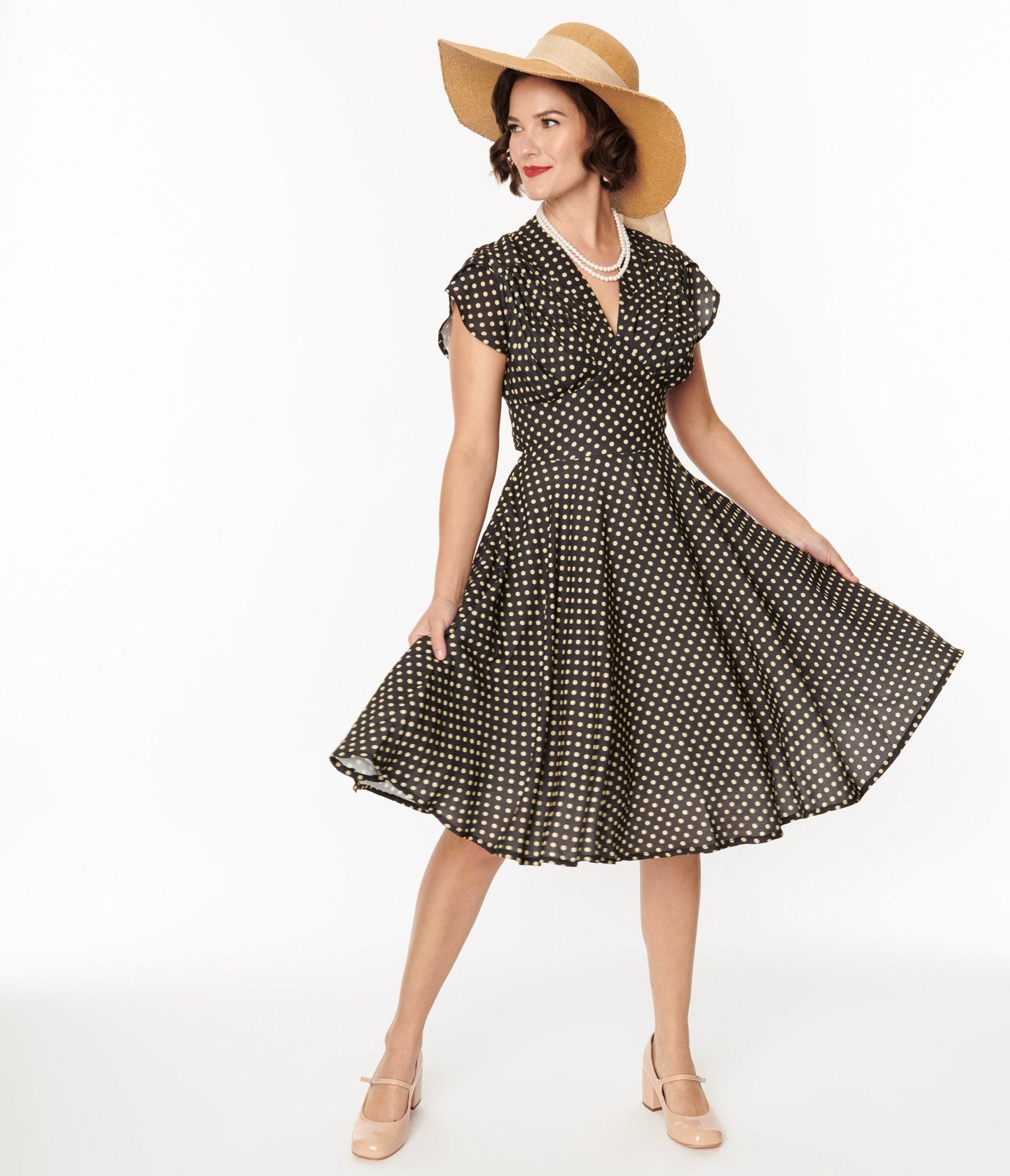  Black & Yellow Polka Dot Swing Dress