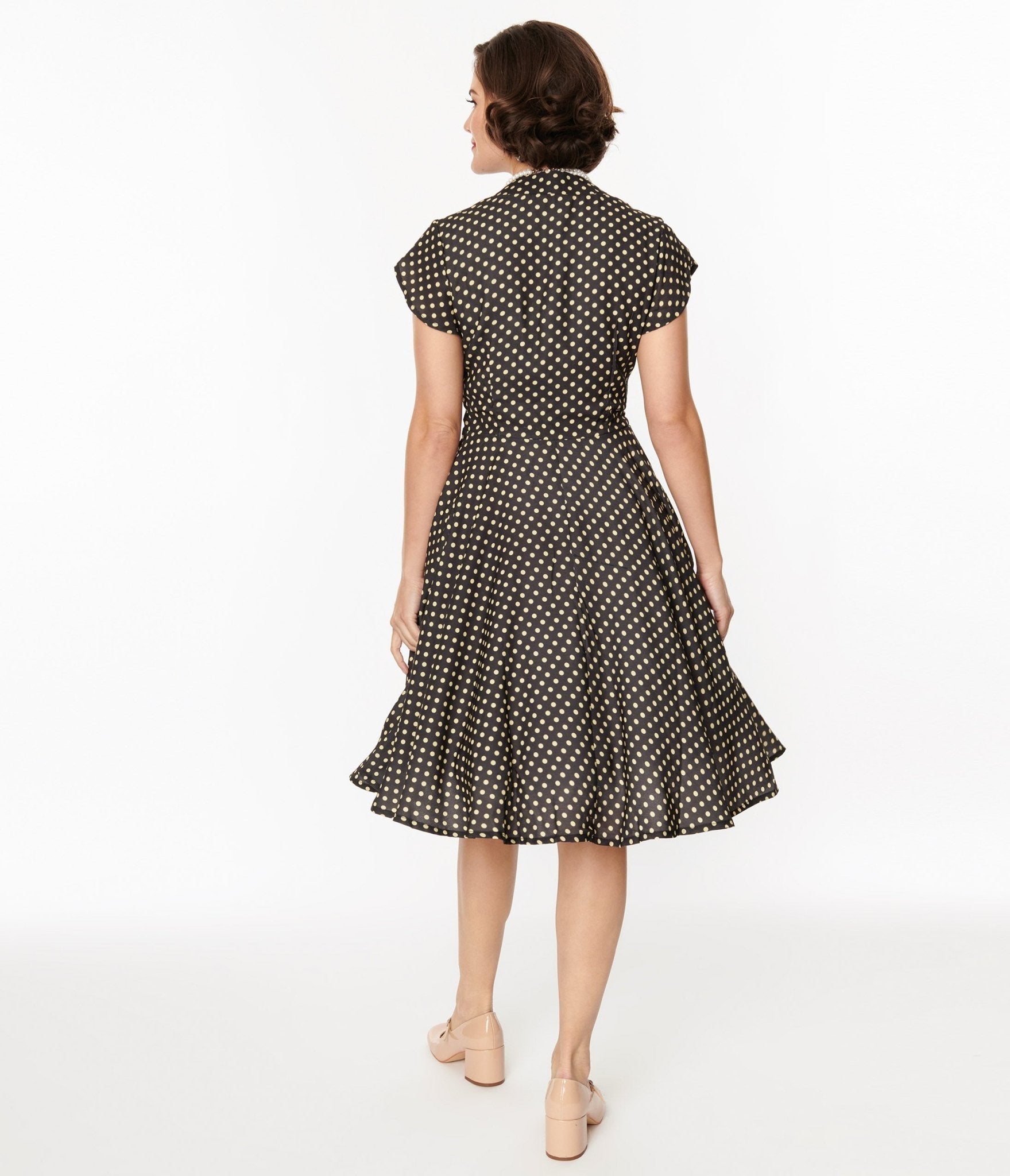  Black & Yellow Polka Dot Swing Dress