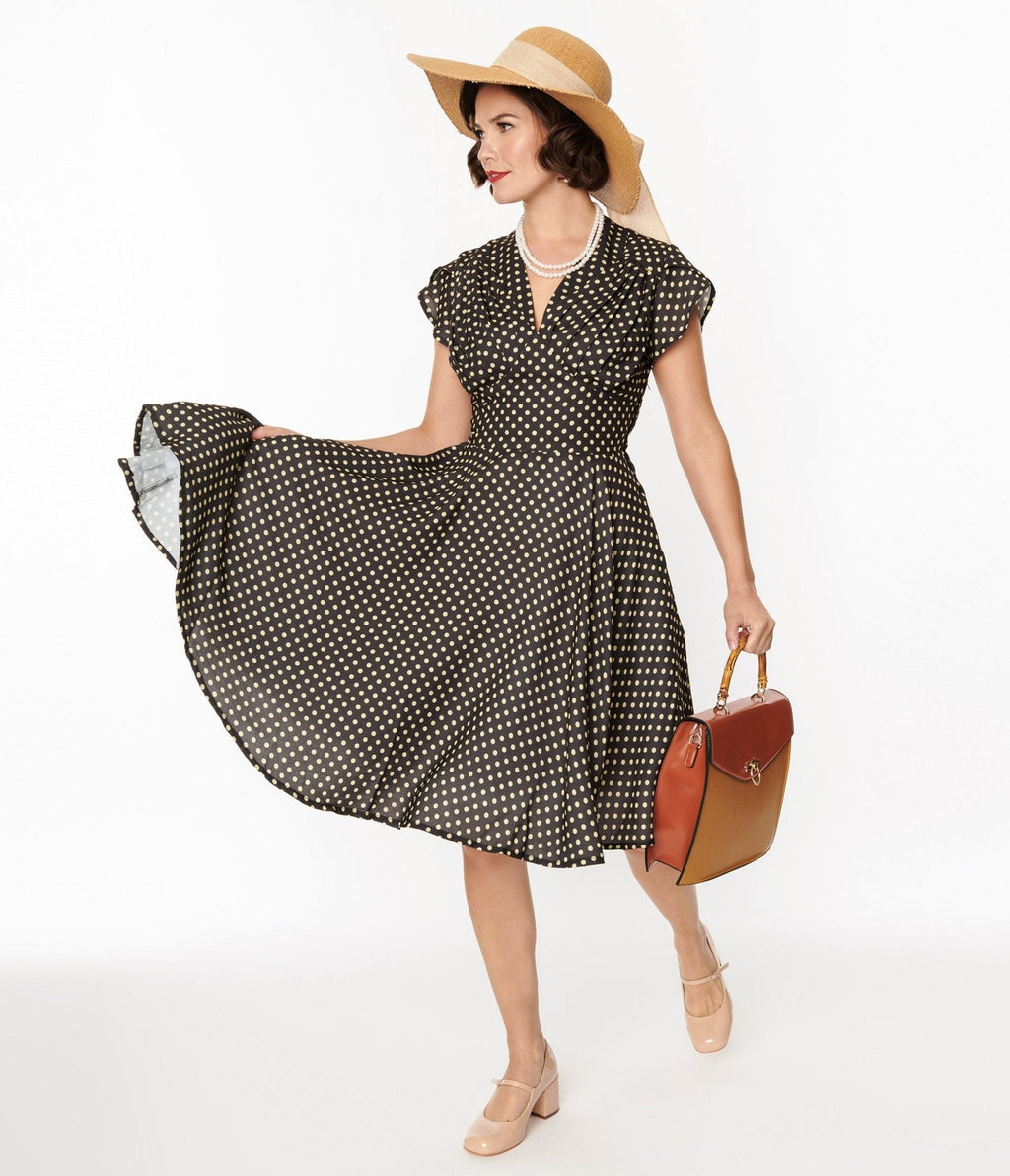  Black & Yellow Polka Dot Swing Dress