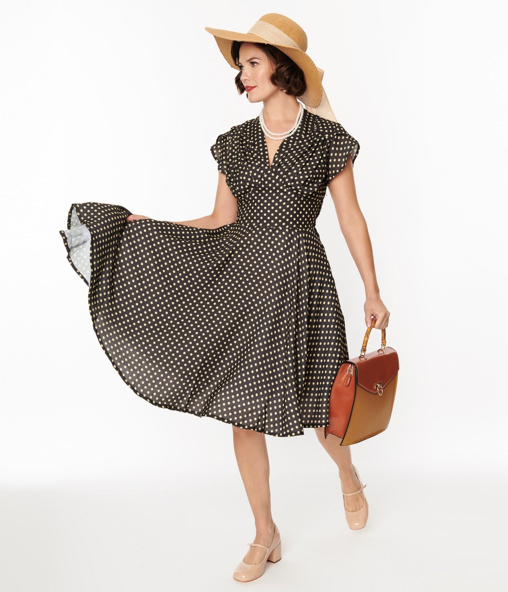  Black & Yellow Polka Dot Swing Dress